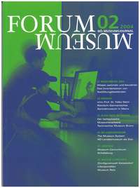 Cover Magazin Forum Museum 2004-2, Abbildung grün-blaues schemenhaftes Motiv mit Personen vor Computerbildschirm